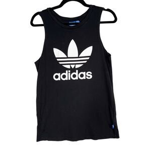Adidas Womens XSmall XS Black White Trefoil Tank Top Logo Round Neck Sleeveless